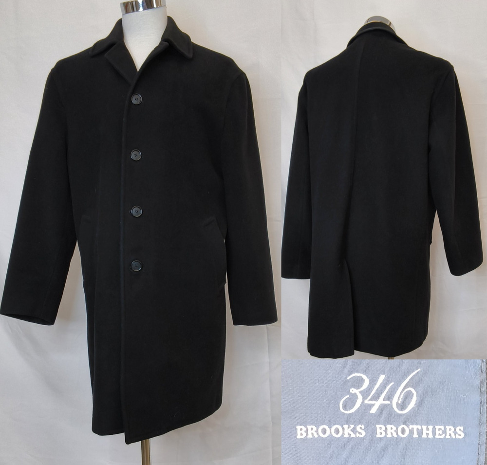 346 Brooks Brothers Pea Coat Men's 42R Black Lambs Wool Blend Long Pockets#W5733
